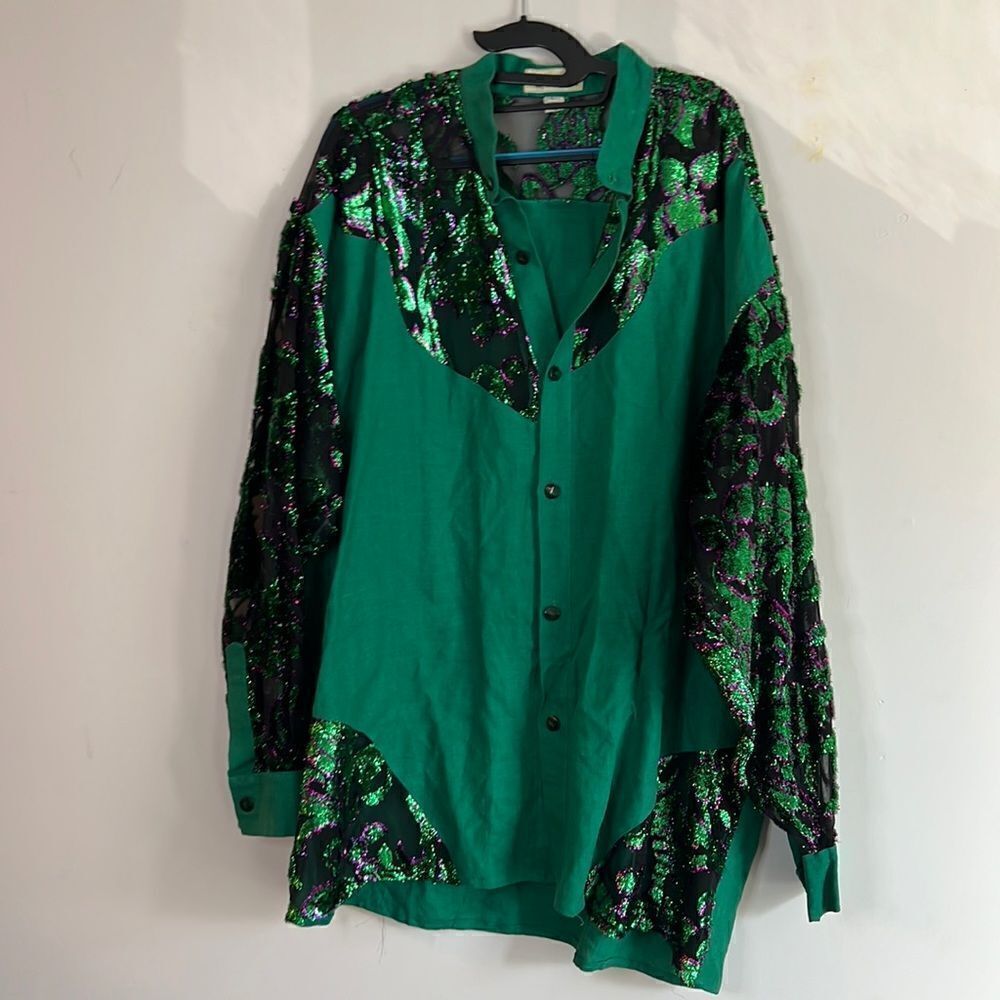 Vintage Green/Purple Tinsel Button Down by Gary Eveready Fashion - L